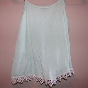 Mint tank top with white fringe!